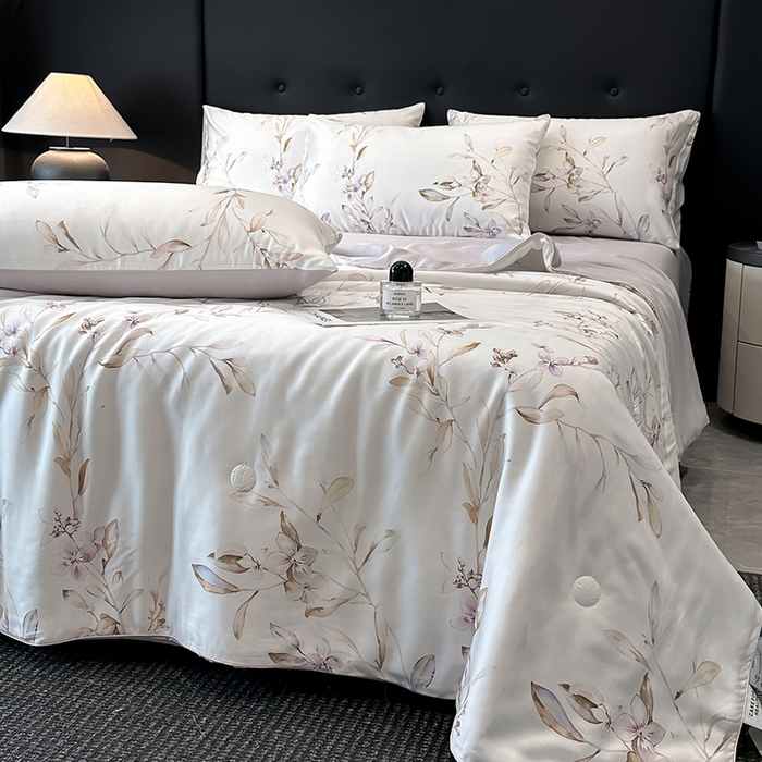 91家纺网 家纺一手货源 找家纺 慕晨 2025新款莱赛尔天丝数码印花四件套莱赛尔夏被四件套天丝夏凉被直播热款夏被被子被芯 枝雅