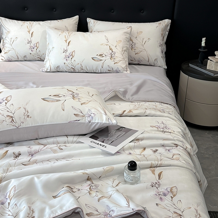 91家纺网 家纺一手货源 找家纺 慕晨 2025新款莱赛尔天丝数码印花四件套莱赛尔夏被四件套天丝夏凉被直播热款夏被被子被芯 枝雅