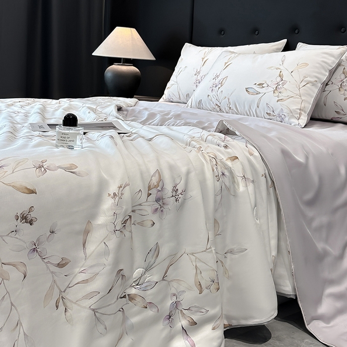 91家纺网 家纺一手货源 找家纺 慕晨 2025新款莱赛尔天丝数码印花四件套莱赛尔夏被四件套天丝夏凉被直播热款夏被被子被芯 枝雅