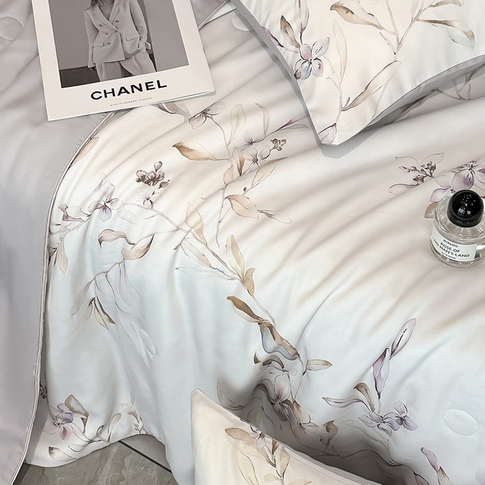 91家纺网 家纺一手货源 找家纺 慕晨 2025新款莱赛尔天丝数码印花四件套莱赛尔夏被四件套天丝夏凉被直播热款夏被被子被芯 枝雅