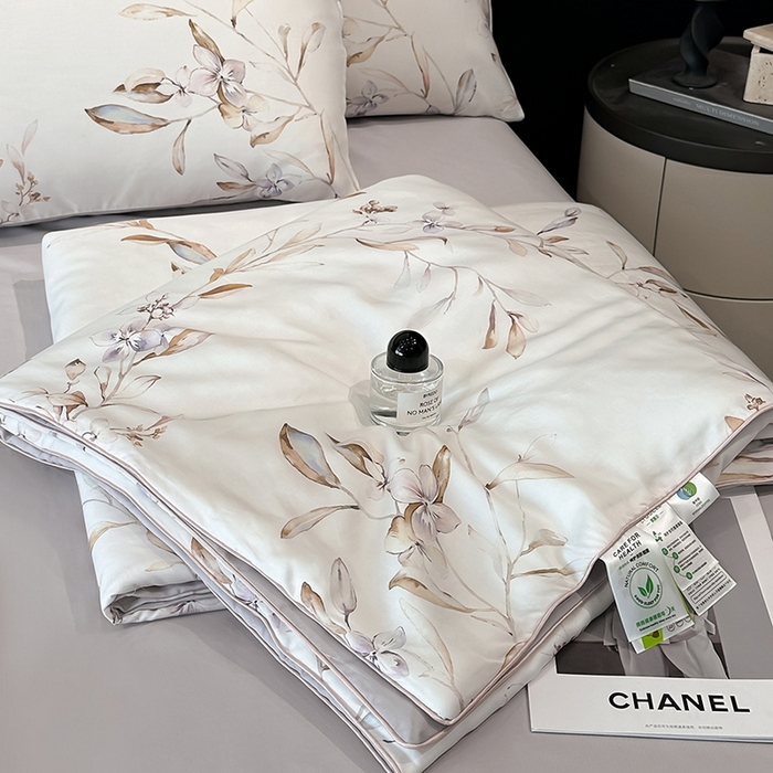 91家纺网 家纺一手货源 找家纺 慕晨 2025新款莱赛尔天丝数码印花四件套莱赛尔夏被四件套天丝夏凉被直播热款夏被被子被芯 枝雅