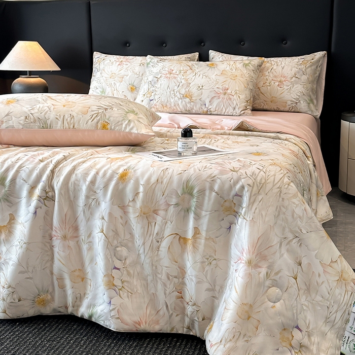 91家纺网 家纺一手货源 找家纺 慕晨 2025新款莱赛尔天丝数码印花四件套莱赛尔夏被四件套天丝夏凉被直播热款夏被被子被芯 芷韵 玉