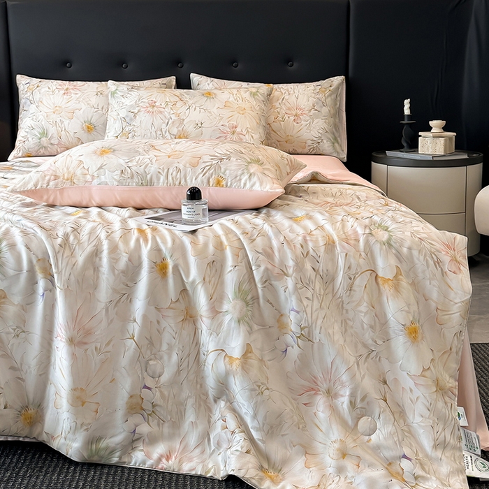 91家纺网 家纺一手货源 找家纺 慕晨 2025新款莱赛尔天丝数码印花四件套莱赛尔夏被四件套天丝夏凉被直播热款夏被被子被芯 芷韵 玉