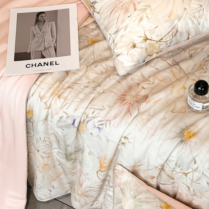 91家纺网 家纺一手货源 找家纺 慕晨 2025新款莱赛尔天丝数码印花四件套莱赛尔夏被四件套天丝夏凉被直播热款夏被被子被芯 芷韵 玉