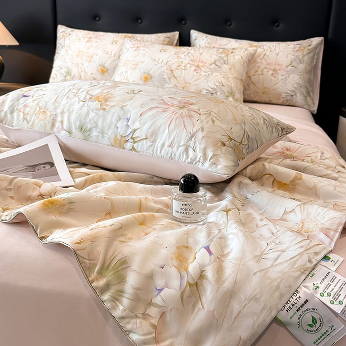 91家纺网 家纺一手货源 找家纺 慕晨 2025新款莱赛尔天丝数码印花四件套莱赛尔夏被四件套天丝夏凉被直播热款夏被被子被芯 芷韵 玉