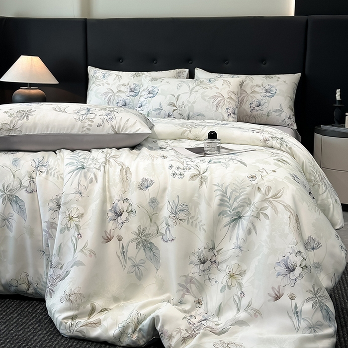 91家纺网 家纺一手货源 找家纺 慕晨 2025新款莱赛尔天丝数码印花四件套莱赛尔夏被四件套天丝夏凉被直播热款四件套 寻光 浅绿