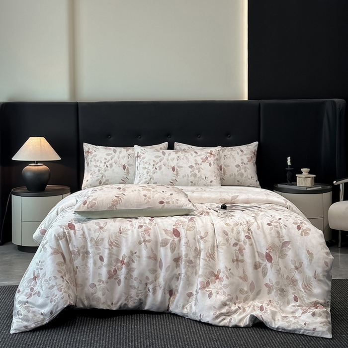 91家纺网 家纺一手货源 找家纺 慕晨 2025新款莱赛尔天丝数码印花四件套莱赛尔夏被四件套天丝夏凉被直播热款四件套 藏幽 绿