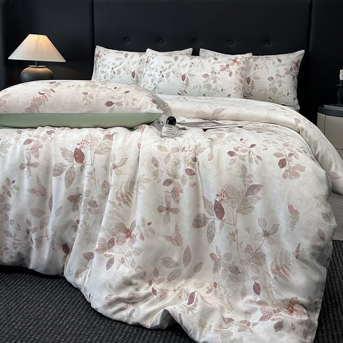 91家纺网 家纺一手货源 找家纺 慕晨 2025新款莱赛尔天丝数码印花四件套莱赛尔夏被四件套天丝夏凉被直播热款四件套 藏幽 绿