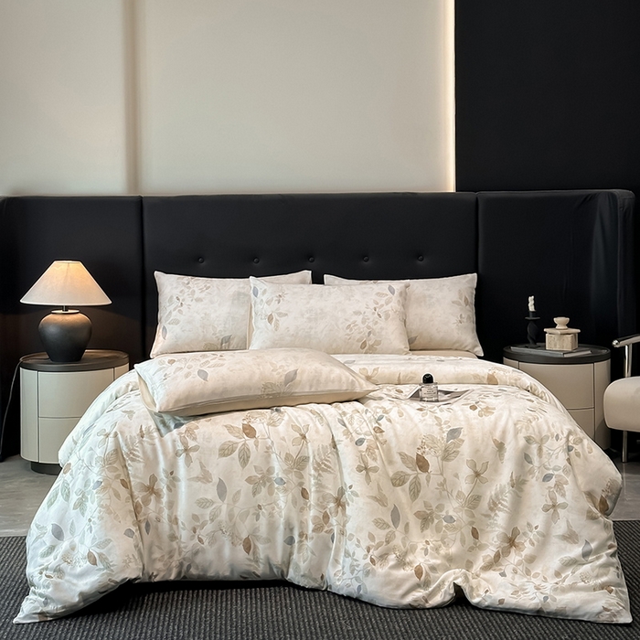 91家纺网 家纺一手货源 找家纺 慕晨 2025新款莱赛尔天丝数码印花四件套莱赛尔夏被四件套天丝夏凉被直播热款四件套 藏幽 香槟