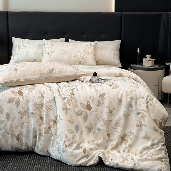 91家纺网 家纺一手货源 找家纺 慕晨 2025新款莱赛尔天丝数码印花四件套莱赛尔夏被四件套天丝夏凉被直播热款四件套 藏幽 香槟