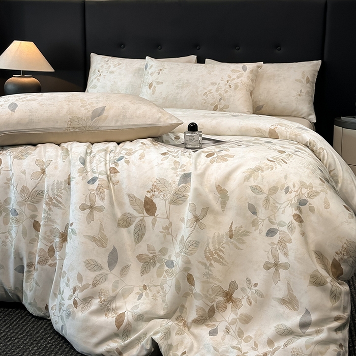 91家纺网 家纺一手货源 找家纺 慕晨 2025新款莱赛尔天丝数码印花四件套莱赛尔夏被四件套天丝夏凉被直播热款四件套 藏幽 香槟