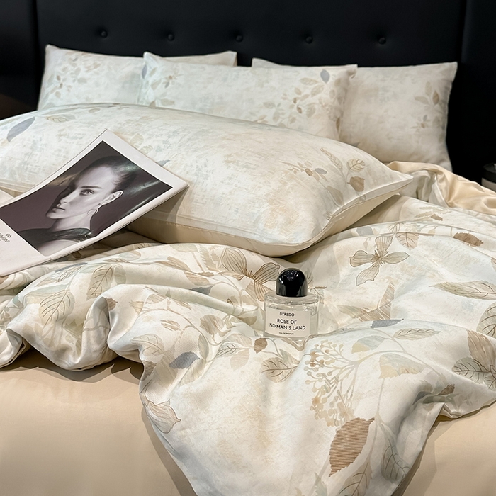 91家纺网 家纺一手货源 找家纺 慕晨 2025新款莱赛尔天丝数码印花四件套莱赛尔夏被四件套天丝夏凉被直播热款四件套 藏幽 香槟