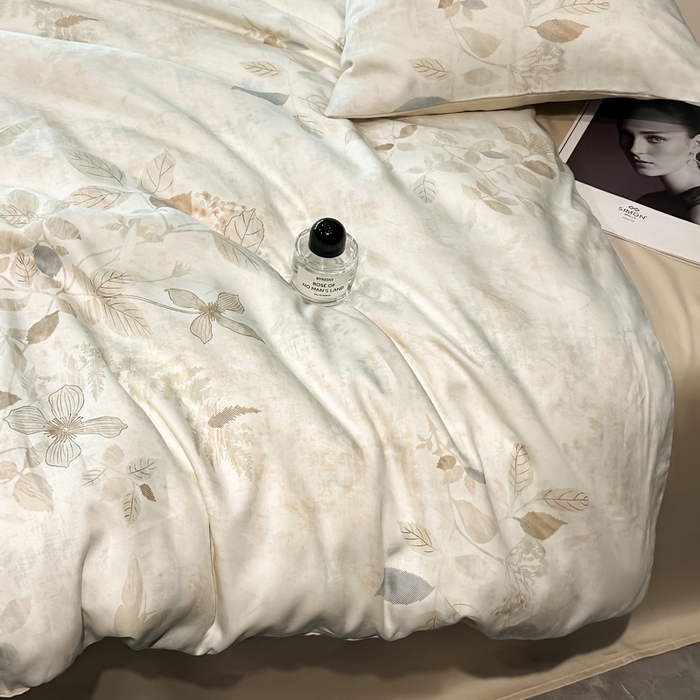 91家纺网 家纺一手货源 找家纺 慕晨 2025新款莱赛尔天丝数码印花四件套莱赛尔夏被四件套天丝夏凉被直播热款四件套 藏幽 香槟