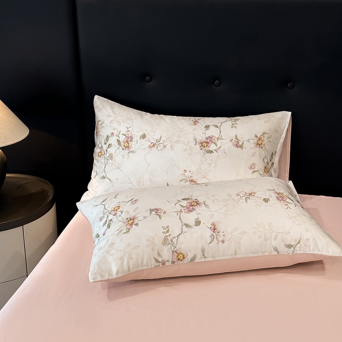 91家纺网 家纺一手货源 找家纺 慕晨 2025新款莱赛尔天丝数码印花四件套莱赛尔夏被四件套天丝夏凉被直播热款四件套 花漾 粉