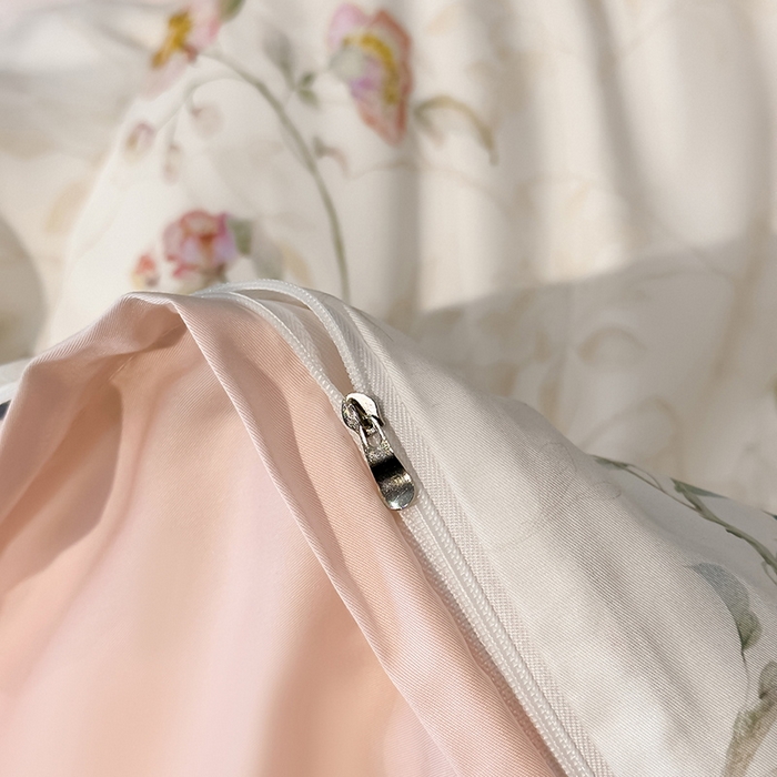 91家纺网 家纺一手货源 找家纺 慕晨 2025新款莱赛尔天丝数码印花四件套莱赛尔夏被四件套天丝夏凉被直播热款四件套 花漾 粉