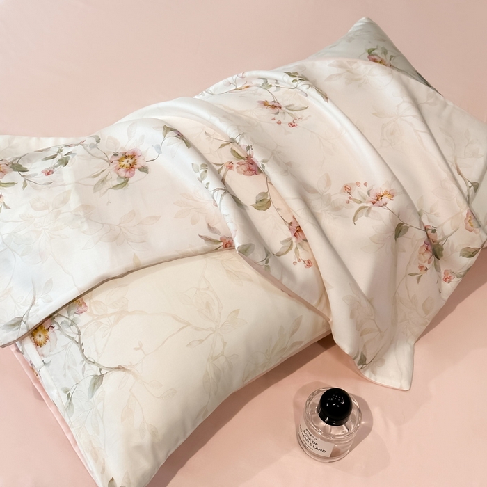 91家纺网 家纺一手货源 找家纺 慕晨 2025新款莱赛尔天丝数码印花四件套莱赛尔夏被四件套天丝夏凉被直播热款四件套 花漾 粉