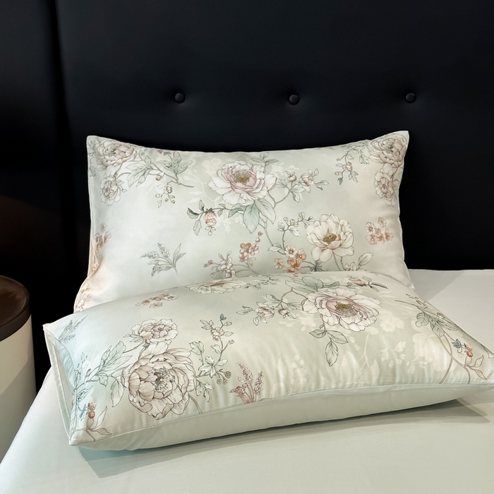 91家纺网 家纺一手货源 找家纺 慕晨 2025新款莱赛尔天丝数码印花四件套莱赛尔夏被四件套天丝夏凉被直播热款四件套 锦兮 绿