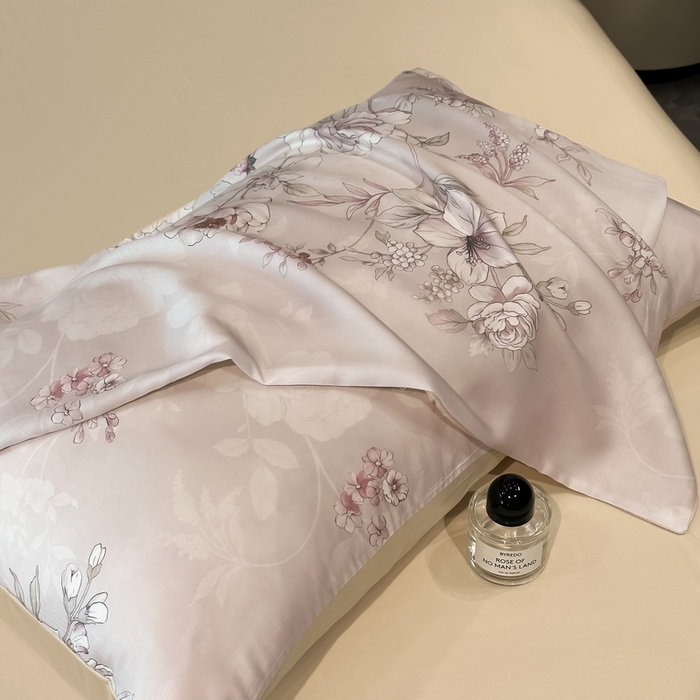 91家纺网 家纺一手货源 找家纺 慕晨 2025新款莱赛尔天丝数码印花四件套莱赛尔夏被四件套天丝夏凉被直播热款四件套 锦兮-粉