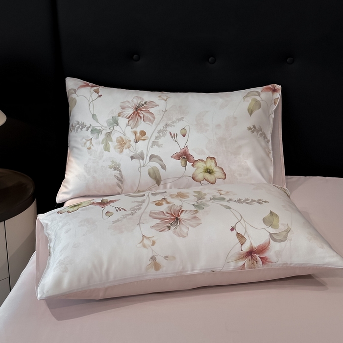 91家纺网 家纺一手货源 找家纺 慕晨 2025新款莱赛尔天丝数码印花四件套莱赛尔夏被四件套天丝夏凉被直播热款四件套 嫚熙 粉