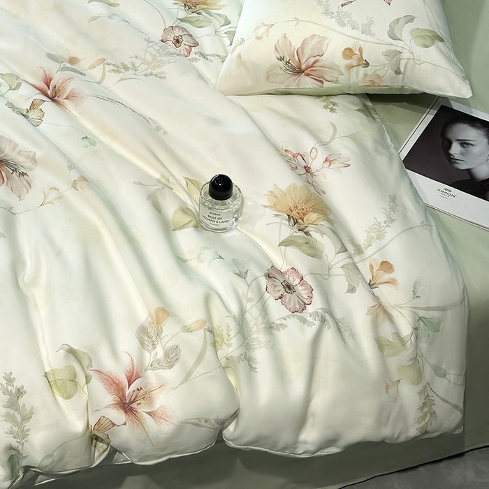 91家纺网 家纺一手货源 找家纺 慕晨 2025新款莱赛尔天丝数码印花四件套莱赛尔夏被四件套天丝夏凉被直播热款四件套 嫚熙 绿