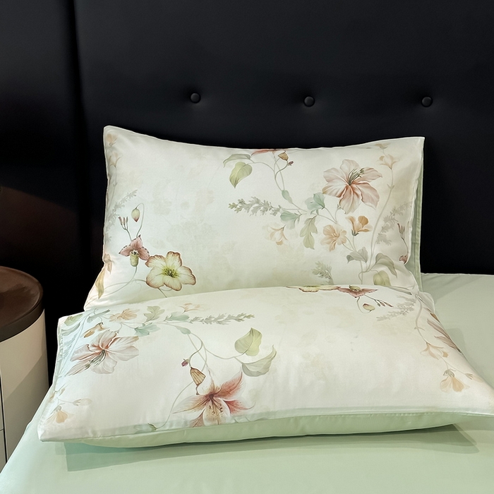 91家纺网 家纺一手货源 找家纺 慕晨 2025新款莱赛尔天丝数码印花四件套莱赛尔夏被四件套天丝夏凉被直播热款四件套 嫚熙 绿