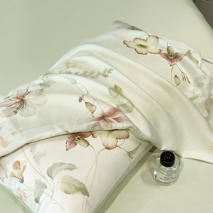 91家纺网 家纺一手货源 找家纺 慕晨 2025新款莱赛尔天丝数码印花四件套莱赛尔夏被四件套天丝夏凉被直播热款四件套 嫚熙 绿