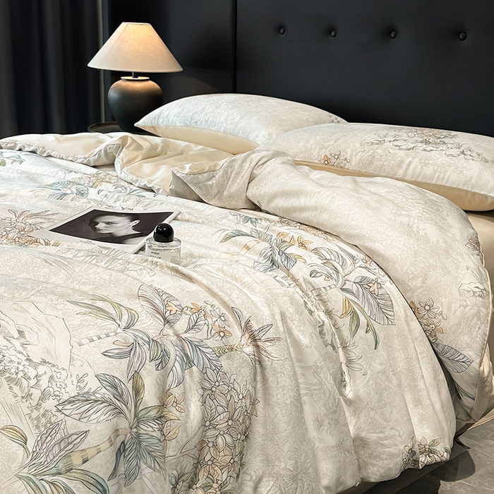 91家纺网 家纺一手货源 找家纺 慕晨 2025新款莱赛尔天丝数码印花四件套莱赛尔夏被四件套天丝夏凉被直播热款四件套 诺森 香槟