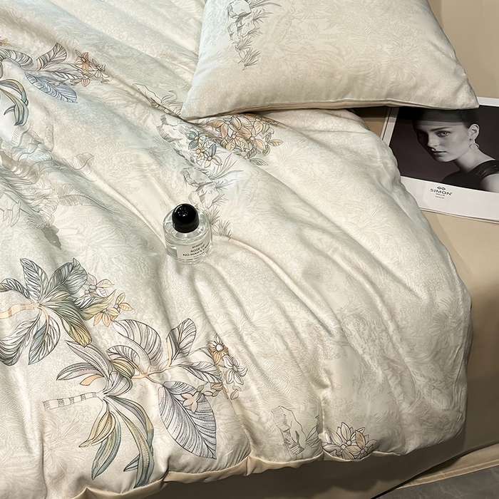 91家纺网 家纺一手货源 找家纺 慕晨 2025新款莱赛尔天丝数码印花四件套莱赛尔夏被四件套天丝夏凉被直播热款四件套 诺森 香槟