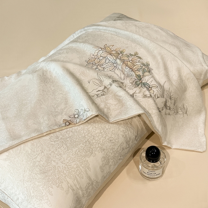 91家纺网 家纺一手货源 找家纺 慕晨 2025新款莱赛尔天丝数码印花四件套莱赛尔夏被四件套天丝夏凉被直播热款四件套 诺森 香槟