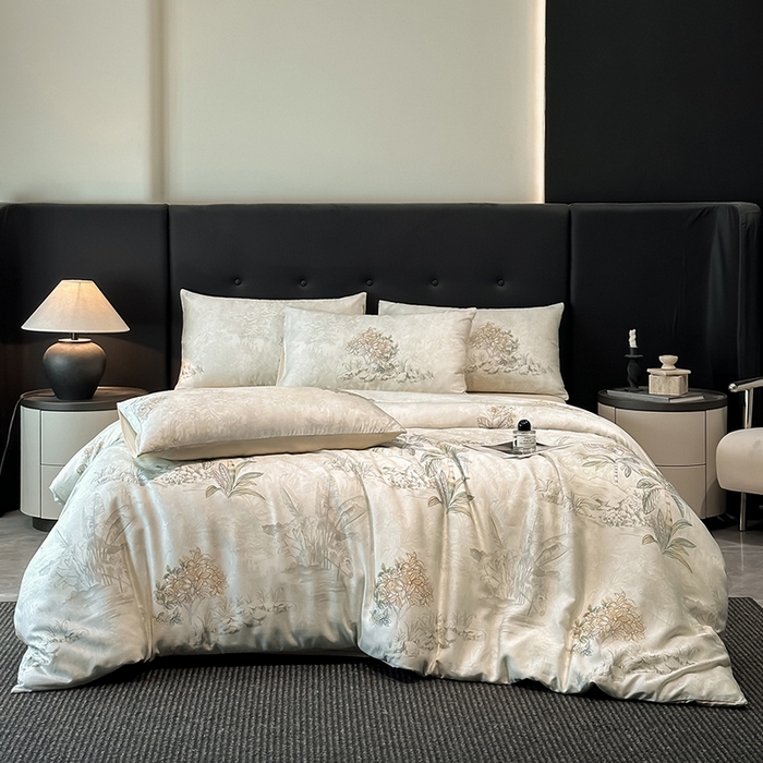 91家纺网 家纺一手货源 找家纺 慕晨 2025新款莱赛尔天丝数码印花四件套莱赛尔夏被四件套天丝夏凉被直播热款四件套 诺森 香槟