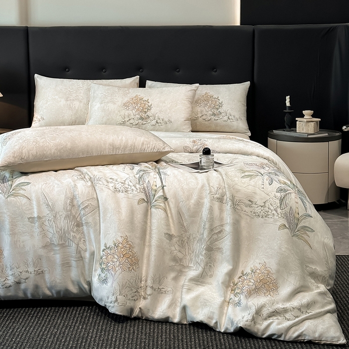 91家纺网 家纺一手货源 找家纺 慕晨 2025新款莱赛尔天丝数码印花四件套莱赛尔夏被四件套天丝夏凉被直播热款四件套 诺森 香槟