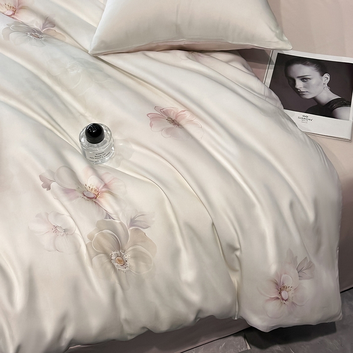 91家纺网 家纺一手货源 找家纺 慕晨 2025新款莱赛尔天丝数码印花四件套莱赛尔夏被四件套天丝夏凉被直播热款四件套 栖然 粉