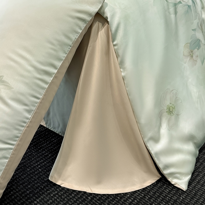 91家纺网 家纺一手货源 找家纺 慕晨 2025新款莱赛尔天丝数码印花四件套莱赛尔夏被四件套天丝夏凉被直播热款四件套 栖然 绿