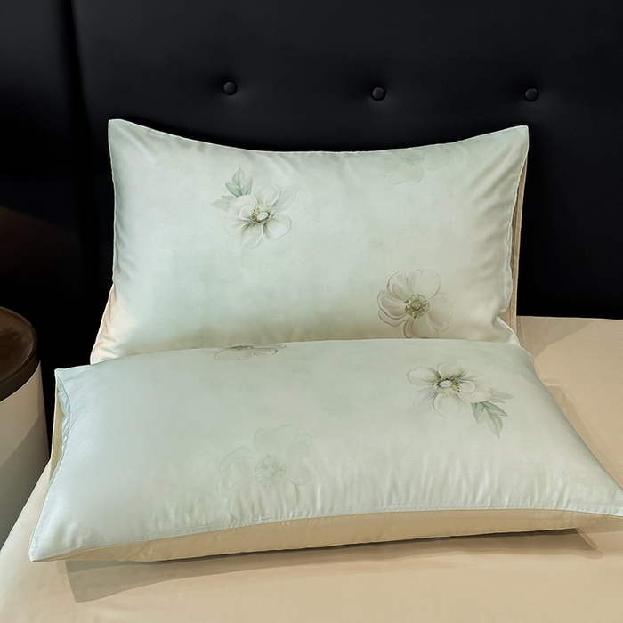 91家纺网 家纺一手货源 找家纺 慕晨 2025新款莱赛尔天丝数码印花四件套莱赛尔夏被四件套天丝夏凉被直播热款四件套 栖然 绿