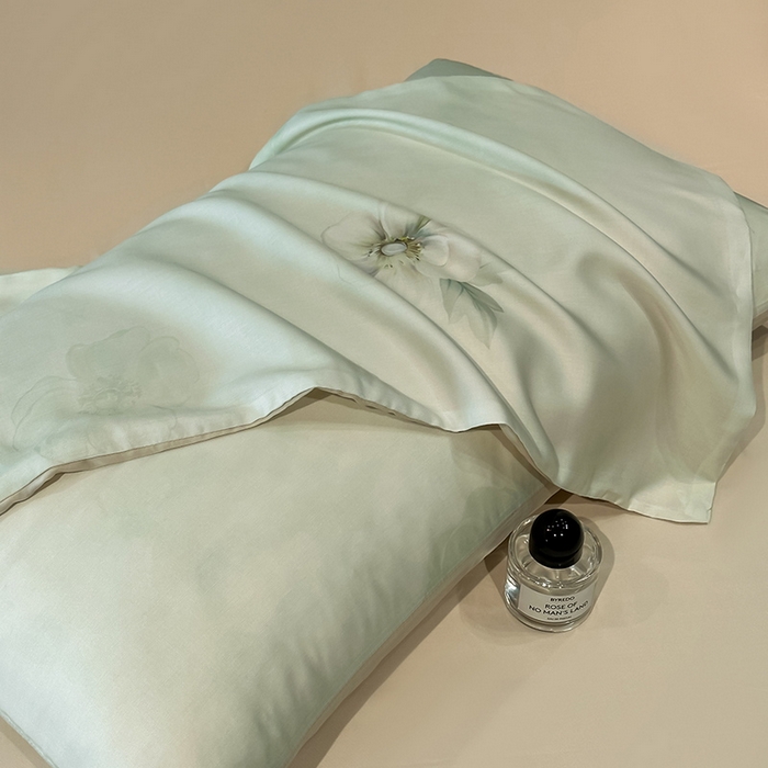 91家纺网 家纺一手货源 找家纺 慕晨 2025新款莱赛尔天丝数码印花四件套莱赛尔夏被四件套天丝夏凉被直播热款四件套 栖然 绿