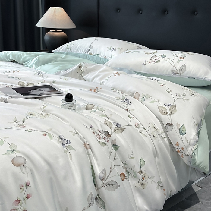 91家纺网 家纺一手货源 找家纺 慕晨 2025新款莱赛尔天丝数码印花四件套莱赛尔夏被四件套天丝夏凉被直播热款四件套 阡陌