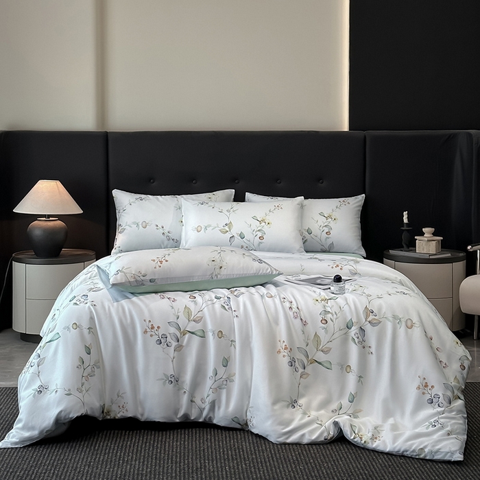 91家纺网 家纺一手货源 找家纺 慕晨 2025新款莱赛尔天丝数码印花四件套莱赛尔夏被四件套天丝夏凉被直播热款四件套 阡陌