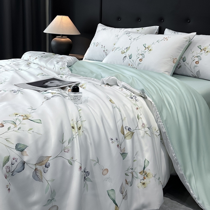 91家纺网 家纺一手货源 找家纺 慕晨 2025新款莱赛尔天丝数码印花四件套莱赛尔夏被四件套天丝夏凉被直播热款四件套 阡陌