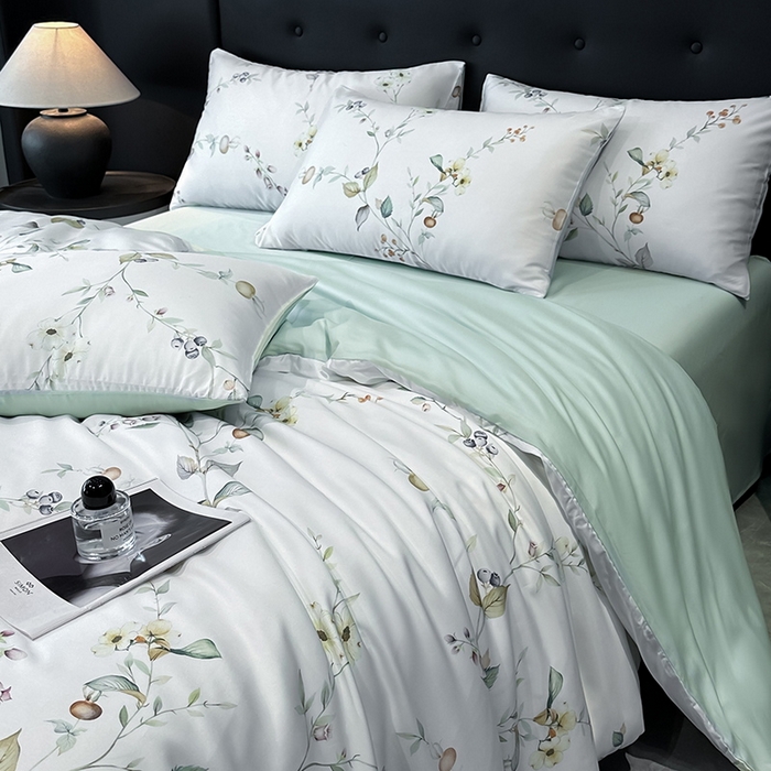 91家纺网 家纺一手货源 找家纺 慕晨 2025新款莱赛尔天丝数码印花四件套莱赛尔夏被四件套天丝夏凉被直播热款四件套 阡陌