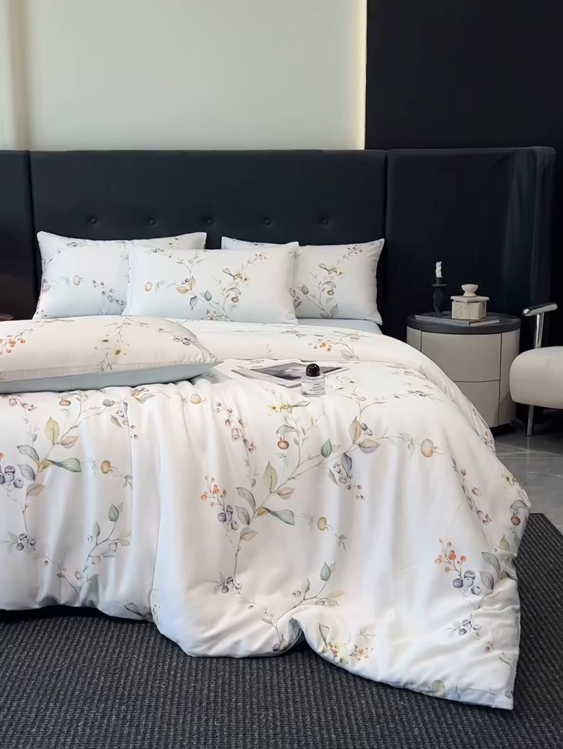 91家纺网 家纺一手货源 找家纺 慕晨 2025新款莱赛尔天丝数码印花四件套莱赛尔夏被四件套天丝夏凉被直播热款四件套 阡陌