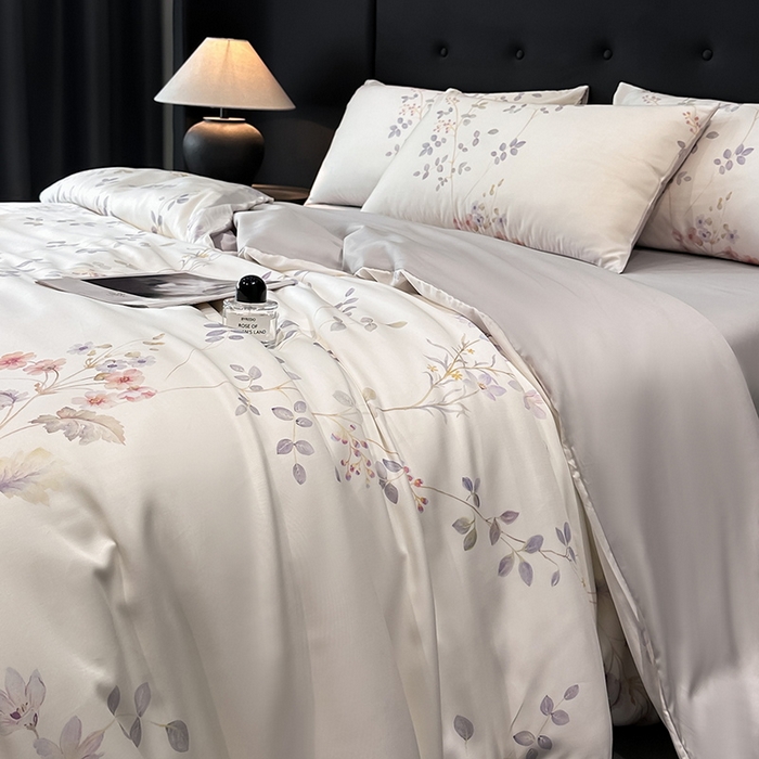 91家纺网 家纺一手货源 找家纺 慕晨 2025新款莱赛尔天丝数码印花四件套莱赛尔夏被四件套天丝夏凉被直播热款四件套 星逸