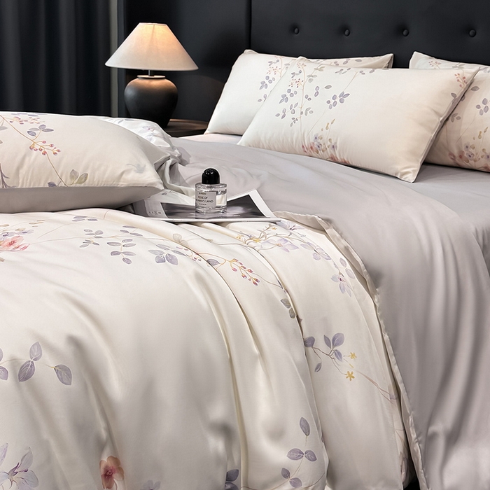 91家纺网 家纺一手货源 找家纺 慕晨 2025新款莱赛尔天丝数码印花四件套莱赛尔夏被四件套天丝夏凉被直播热款四件套 星逸