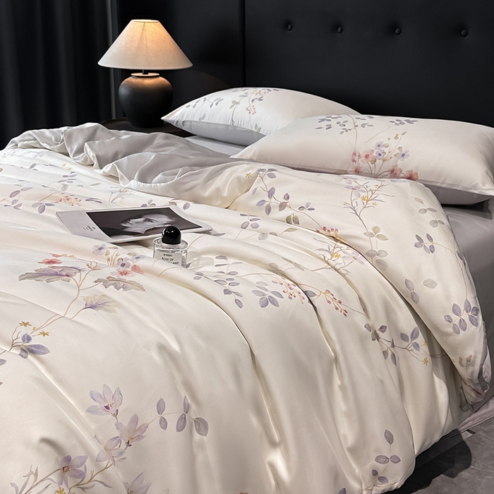 91家纺网 家纺一手货源 找家纺 慕晨 2025新款莱赛尔天丝数码印花四件套莱赛尔夏被四件套天丝夏凉被直播热款四件套 星逸