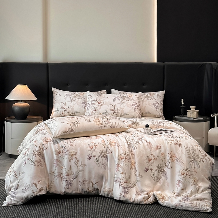 91家纺网 家纺一手货源 找家纺 慕晨 2025新款莱赛尔天丝数码印花四件套莱赛尔夏被四件套天丝夏凉被直播热款四件套 寻光 玉