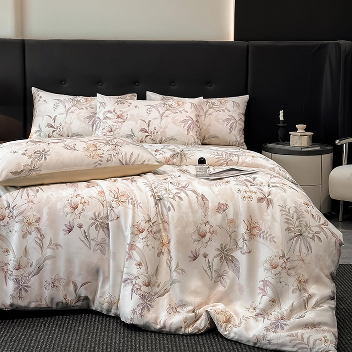 91家纺网 家纺一手货源 找家纺 慕晨 2025新款莱赛尔天丝数码印花四件套莱赛尔夏被四件套天丝夏凉被直播热款四件套 寻光 玉