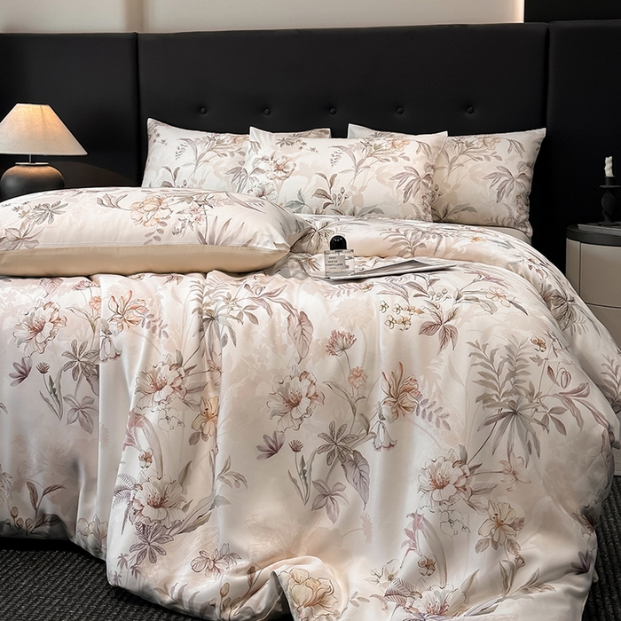 91家纺网 家纺一手货源 找家纺 慕晨 2025新款莱赛尔天丝数码印花四件套莱赛尔夏被四件套天丝夏凉被直播热款四件套 寻光 玉