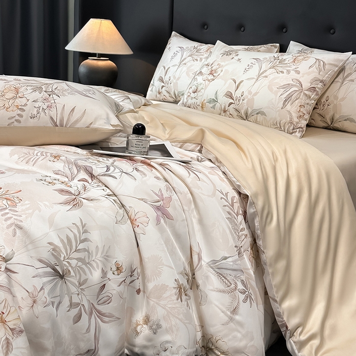 91家纺网 家纺一手货源 找家纺 慕晨 2025新款莱赛尔天丝数码印花四件套莱赛尔夏被四件套天丝夏凉被直播热款四件套 寻光 玉