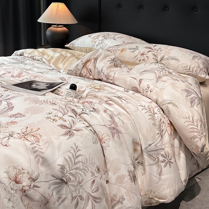 91家纺网 家纺一手货源 找家纺 慕晨 2025新款莱赛尔天丝数码印花四件套莱赛尔夏被四件套天丝夏凉被直播热款四件套 寻光 玉