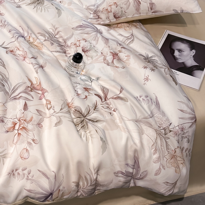 91家纺网 家纺一手货源 找家纺 慕晨 2025新款莱赛尔天丝数码印花四件套莱赛尔夏被四件套天丝夏凉被直播热款四件套 寻光 玉