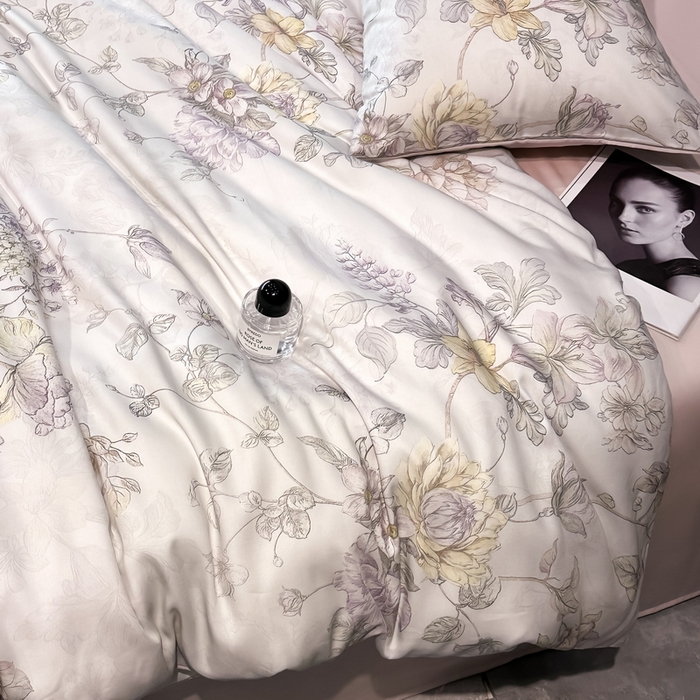 91家纺网 家纺一手货源 找家纺 慕晨 2025新款莱赛尔天丝数码印花四件套莱赛尔夏被四件套天丝夏凉被直播热款四件套 韵眠 粉